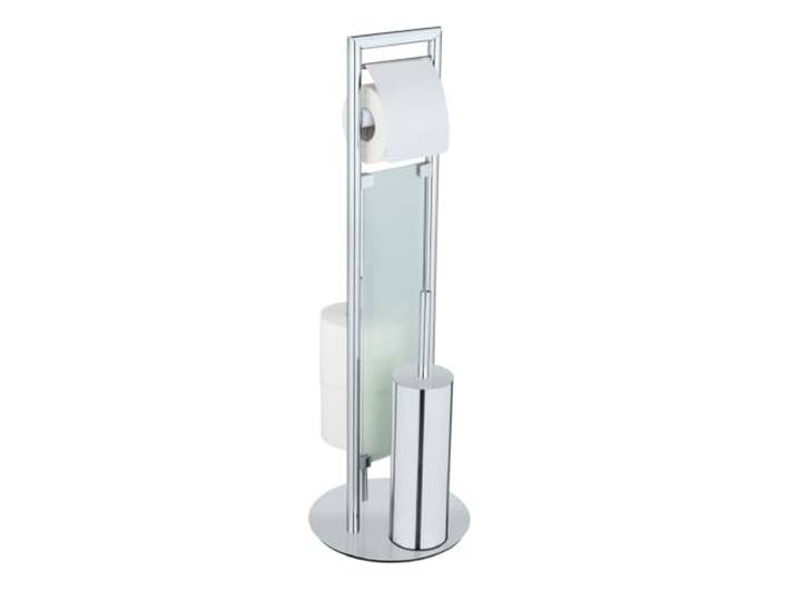WENKO Edelstahl Stand WC-Garnitur Mod. Sulmona, mit Toilettenpapier-Halter und Ersatzrollen-Halter auf schwerer Bodenplatte für sicheren Stand, WC-Bürste mit Silikon-Bürstenkopf, Ø 25 x 76 cm
