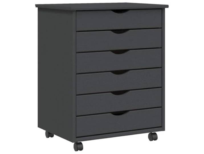 KLGBNCVE Rollschrank mit Schubladen Moss Grau Massivholz Kiefer Rollen für flexibles Verschieben, Griffmulden, Stauraum unter dem Tisch, glatte Oberfläche