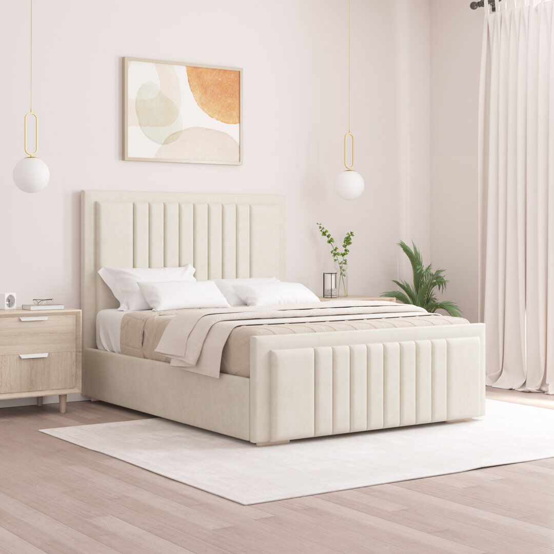 Brayden Studio Alama Upholstered Panel Bed Cream Super King (6')