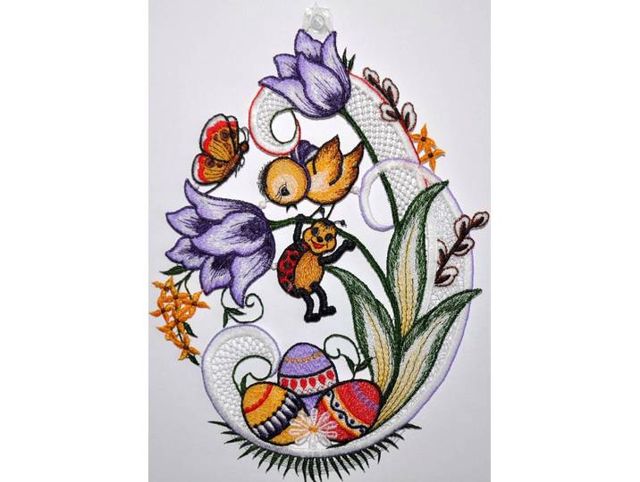 Fensterbild STICKEREIEN PLAUEN Fensterbild Ostern Gr. 1, bunt, B:22cm H:32cm, Polyester, Fensterbilder, Fensterbild, Echte Plauener Spitze