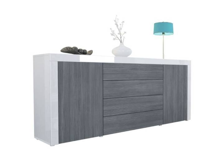 Vladon Buffet commode La Paz en Blanc haute brillance - Avola-Anthracite - Blanc haute brillance