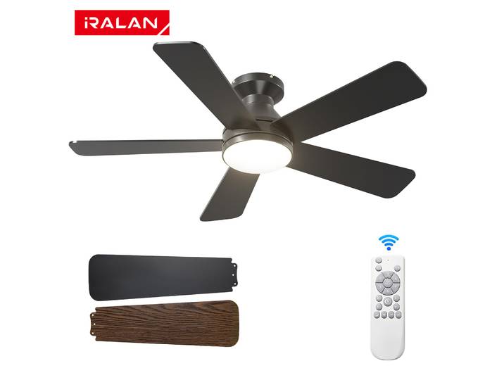 52 plafonnier moderne ventilateur 5 pales ventilateur de plafond silencieux luminaire LED 6 vitesses DC ventilateur réversible noir/bois encastré