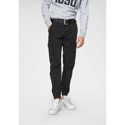 Cargohose JACK & JONES "PAUL FLAKE", Herren, Gr. 28, Länge 32, schwarz, Web, Obermaterial: 98% Baumwolle, 2% Elasthan, unifarben, bequem normal, Hosen Cargohose, Baumwollmischung, regular fit