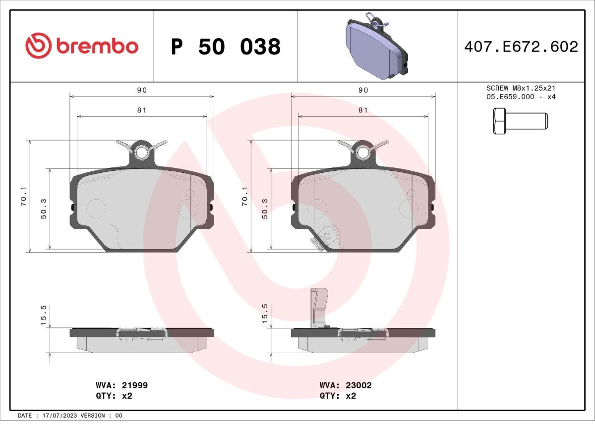 Bremsbelagsatz BREMBO P 50 038, Vorne