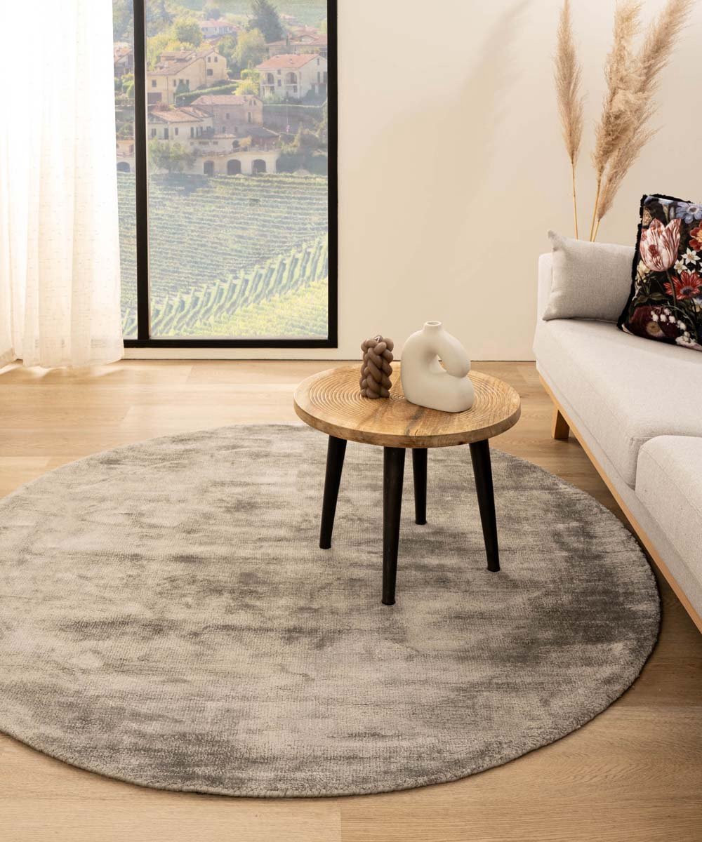 Paon Brillant Viscose Vloerkleed Rond - Glamour Zilver