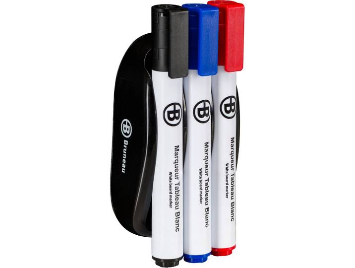 Porte-marqueurs magnétique + 3 marqueurs Bruneau - Ecriture & porte-marqueurs - Bruneau