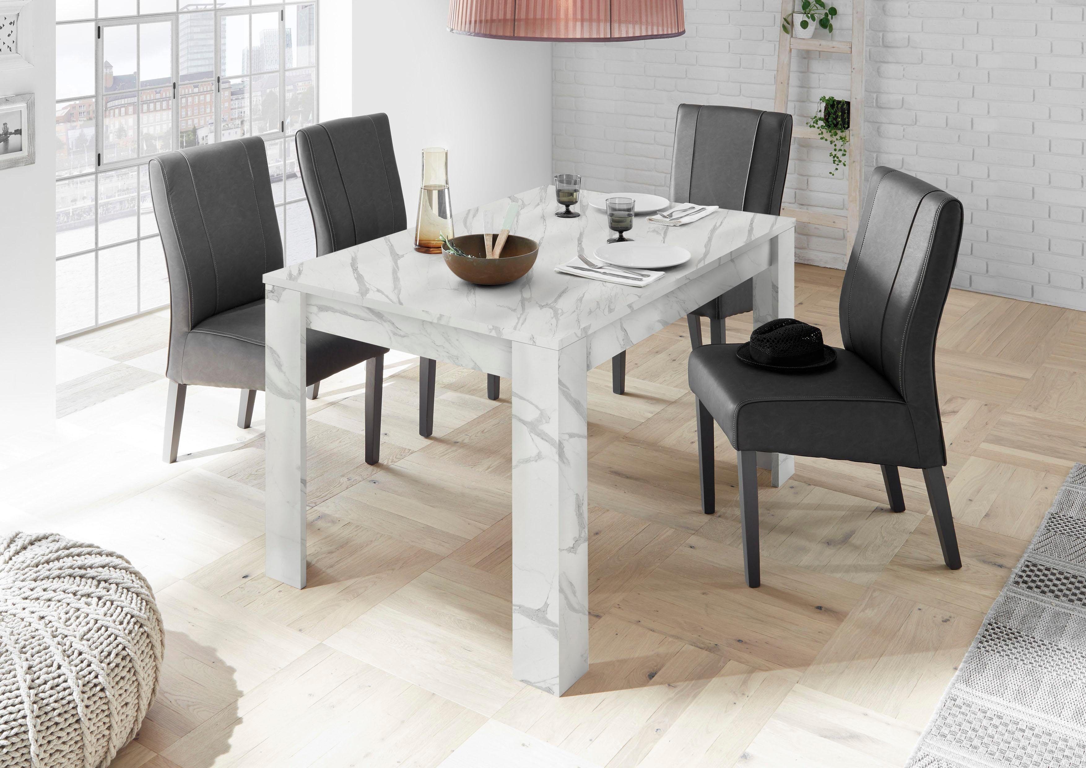 Esstisch HOME AFFAIRE "Carrara", weiss (weiß marmor, optik, weiß marmor, optik, weiß marmor, optik), B:137cm H:79cm T:90cm, Tische, Esstisch, Breite 137-185 cm, inkl. Ansteckplatte weiß marmor, optik, weiß marmor, optik, weiß marmor, optik B/H/T: 137cm x 