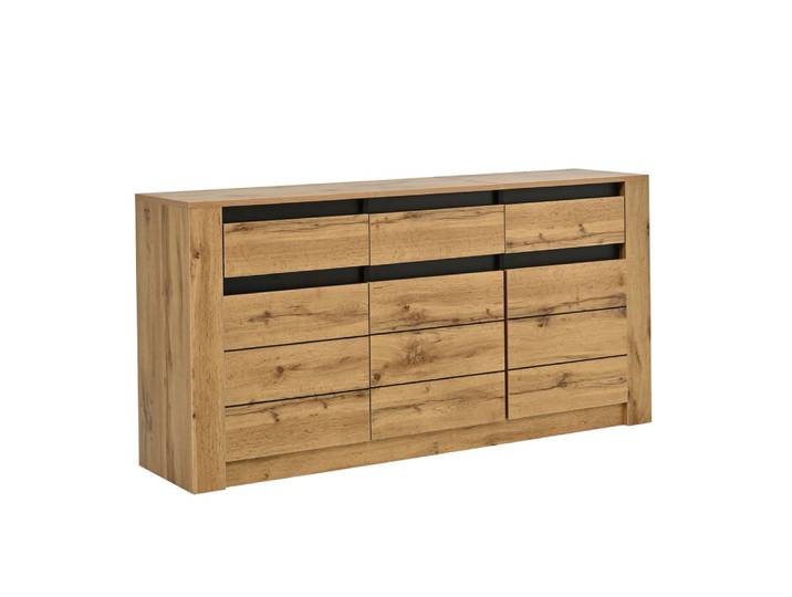 Buffet effet bois et noir 3 portes 3 tiroirs 135x35x70cm