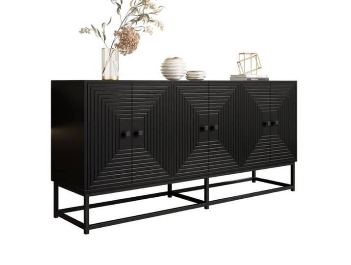 Armoire de rangement noire moderne grand espace de rangement et finition mate - armoire de buffet élégante pour salon salle à
