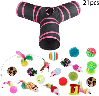 Inspire Picks Rainbow Hide Collapsible Cat Tunnel Toy For Indoor Cats t1