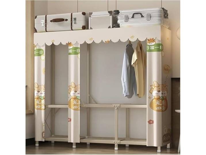 MmcdylyhEU Tragbarer, Faltbarer Kleiderschrank mit Abdeckung, L, stehender Kleiderständer, einfache Montage, Kleidungsstück for Schlafzimmer, stilvoll(Yellow 1,163cm/64.2inch)