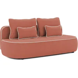 KINDERSOFA Vero im modernen und abgerundeten Design mit Schlaffunktion und Bettkasten aus Rosa Plüschstoff mit hellgrauer Paspel