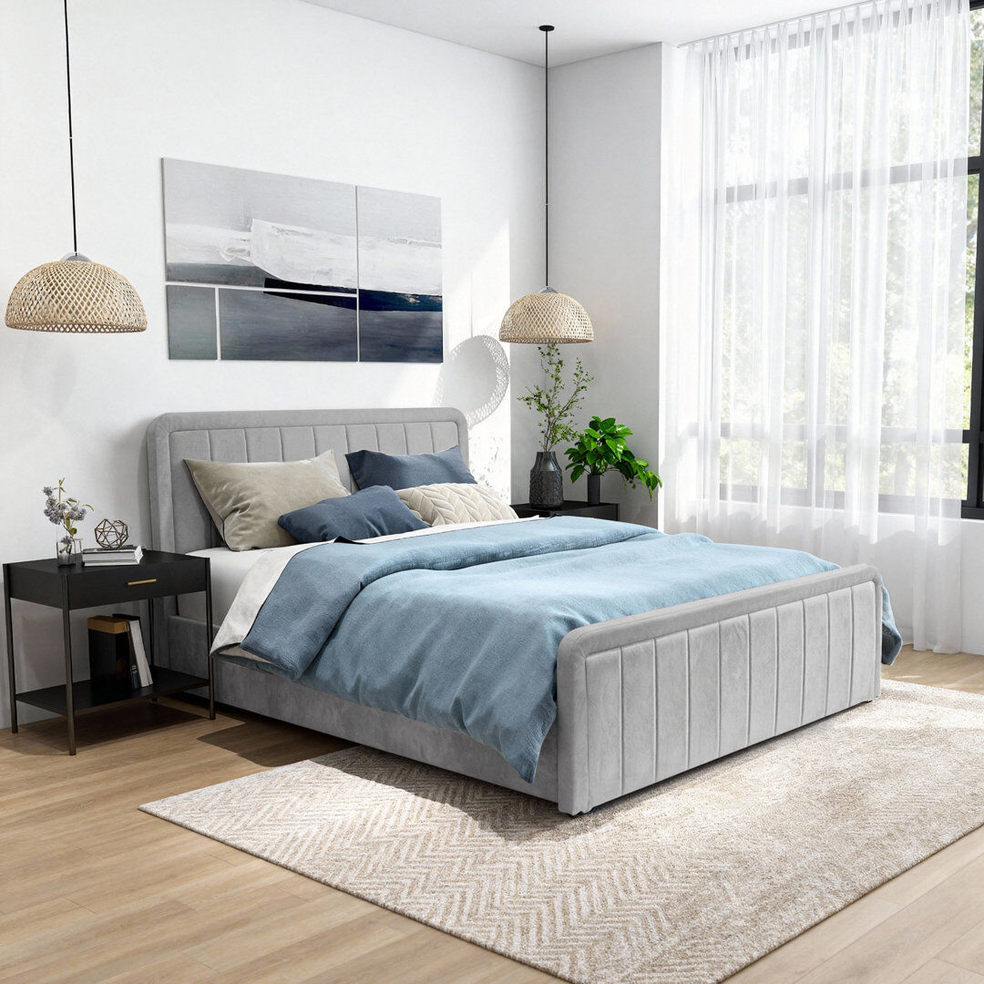 Wade Logan Altgeld Upholstered Ottoman Storage Bed Light Grey Kingsize (5')