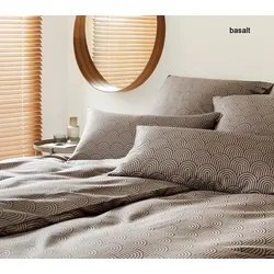 Elegante Mako Satin Bettwäsche Maison Arcs - 155x220 cm + 80x80 cm	basalt