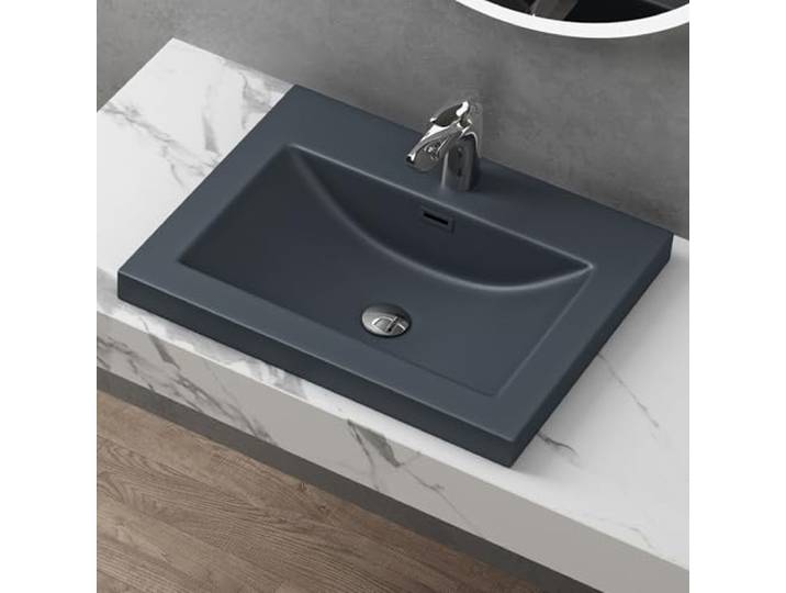 doporro Lavabo à Encastrer Vasque Gris Noir Mat en Solid Surface 60x48x13cm pour Salle de Bain\, Colossum01