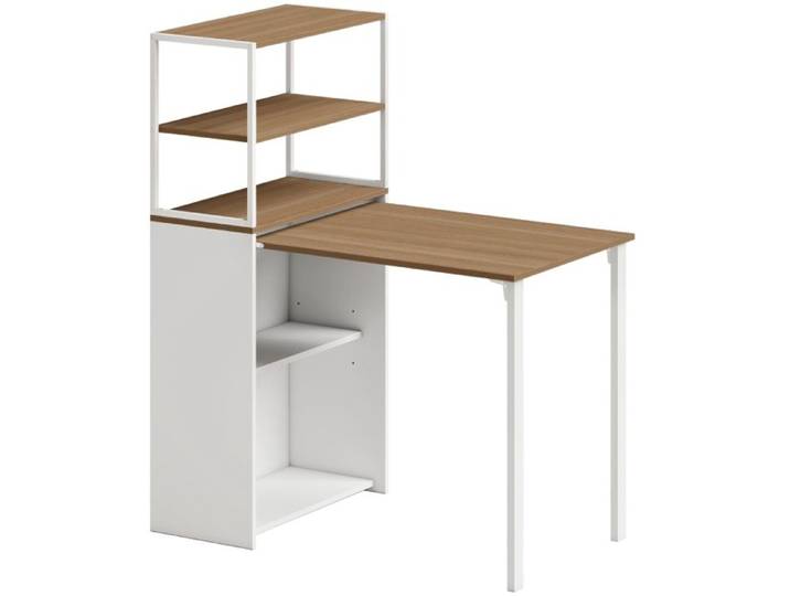 Bureau pliable avec étagères - Bois naturel - 105 x 60 x 127 cm - Pliable - 4 étagères de rangement