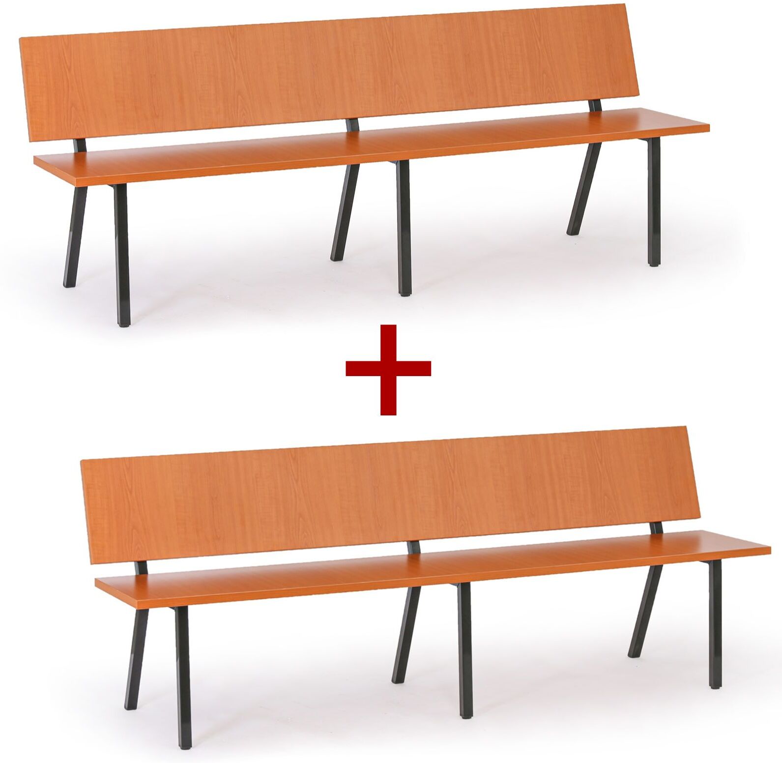 B2B Partner Holzbank für den Wartebereich mit Metallgestell, 1+1 GRATIS, Länge 2000 mm, Kirschbaum