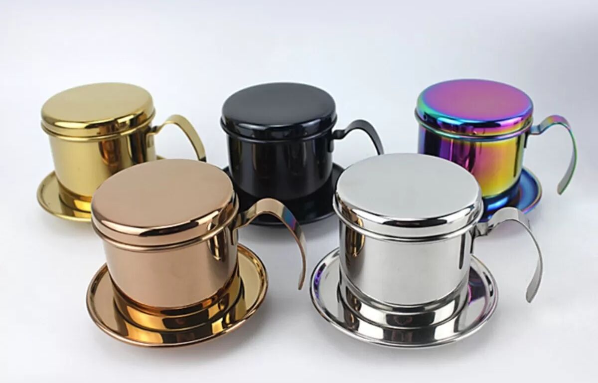 INF 304 Edelstahl Pour-Over Kaffeefilter mit Verteilungsscheibe und Metallfilter — Gleichmäßige Extraktion, Wiederverwendbar Gold