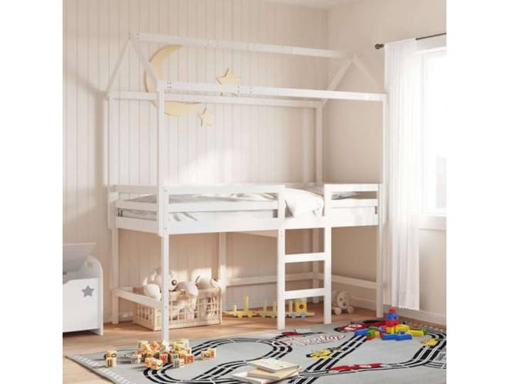 Molumvel Kinderbett Dachaufsatz Massivholz Kiefer Hausbett Aufsatz Abenteuer-Spielbett, Robustes Kiefernholz, Offenes Design
