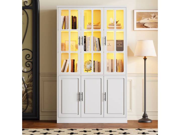 Vitrine de salon 121 5×41×200cm 6 portes de placard vitrine en verre LED meuble de salon 121 5cm large