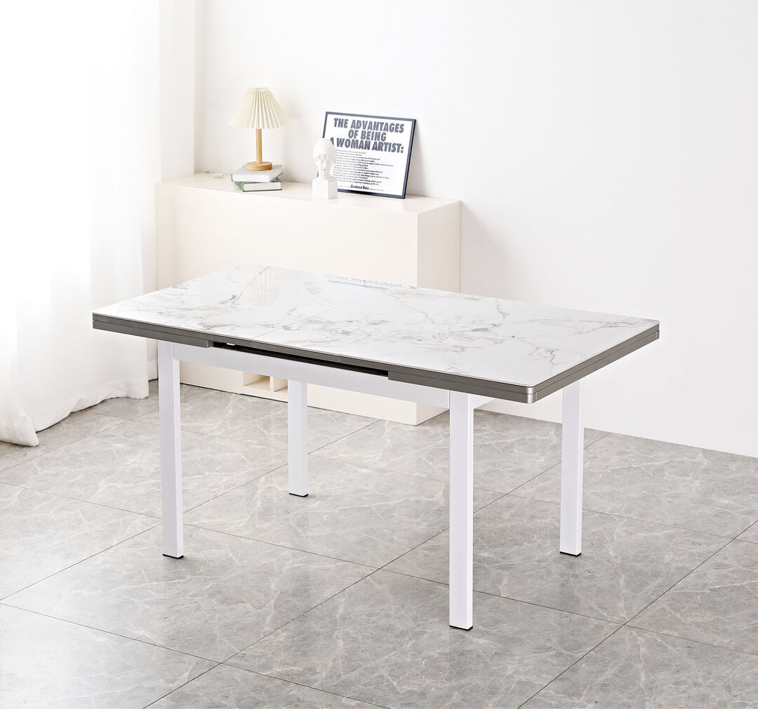 Metro Sintered Stone Extending Dining Table White