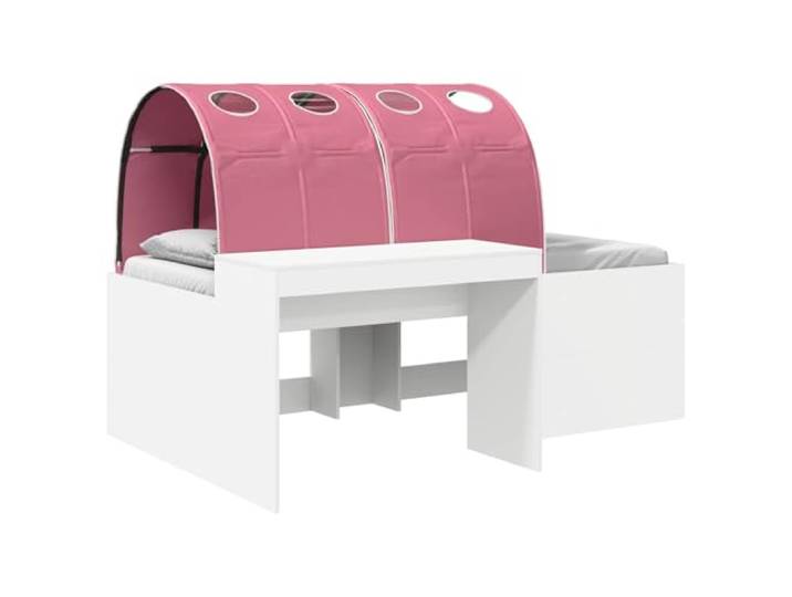 Keeushr Hochbett mit Schreibtisch 3 STK. Weiß und Rosa Holzwerkstoff , schlankes Design, Holzwerkstoff, Zubehörpaket, leichter Aufbau, Innenbereich