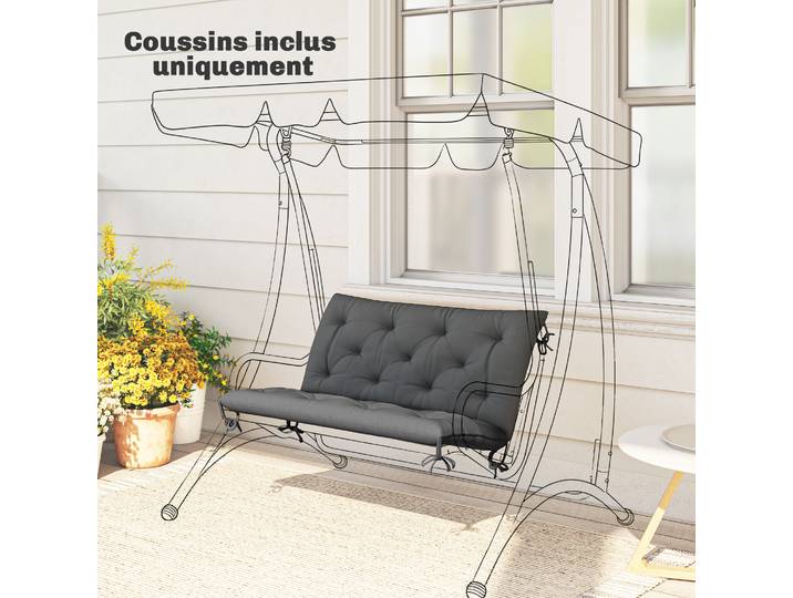 Outsunny Coussin Banc Jardin Gris 98x100cm Confort