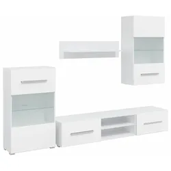 vidaXL Fünfteilige Wohnwand TV-Schrank mit LED-Beleuchtung Weiß