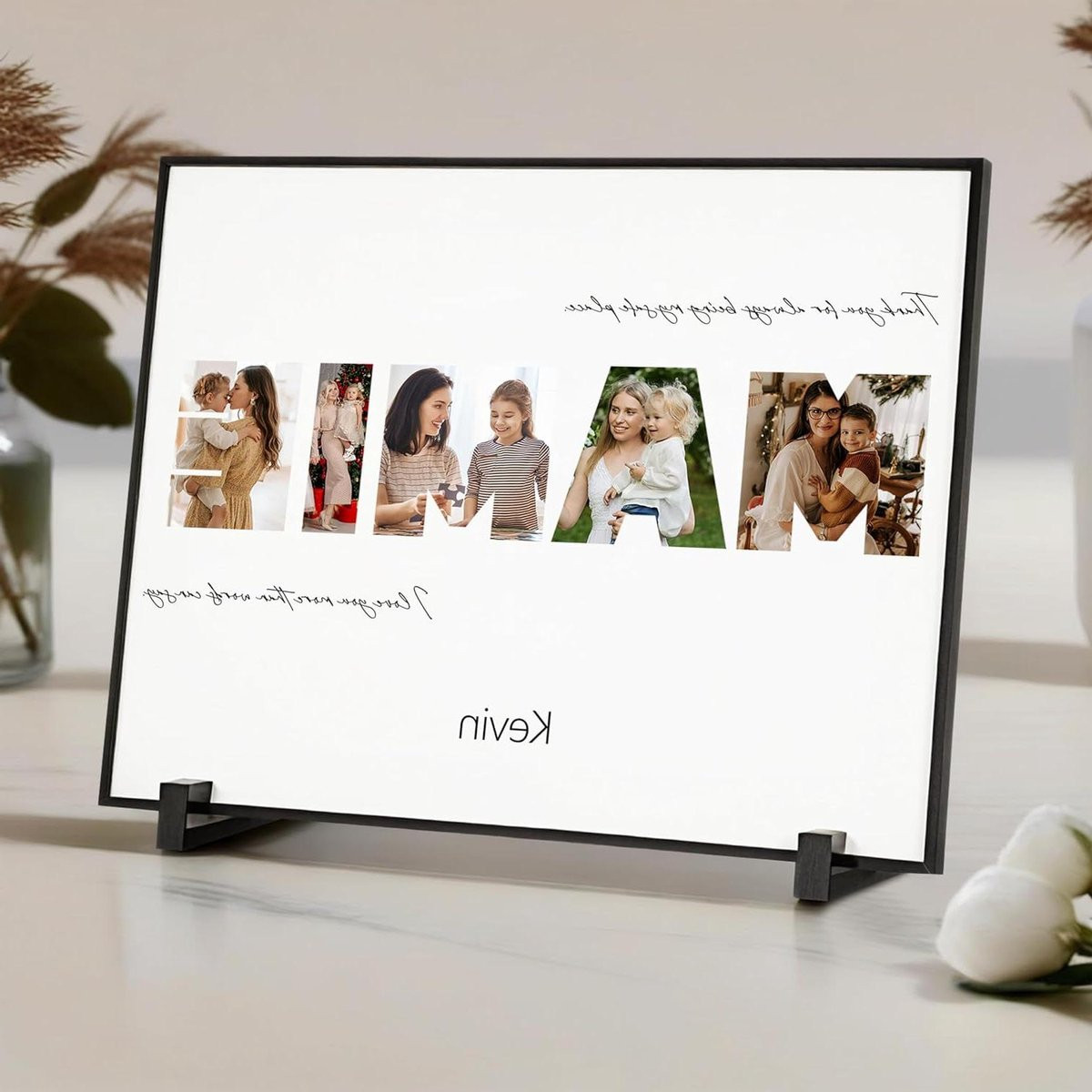 Gepersonaliseerde houten fotolijst voor mama met 5 foto's