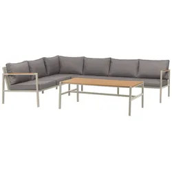 Gartenecksofa Cap, Hellgrau/Grau - Aluminium, inkl. Couchtisch & Kissen, 214x279 cm