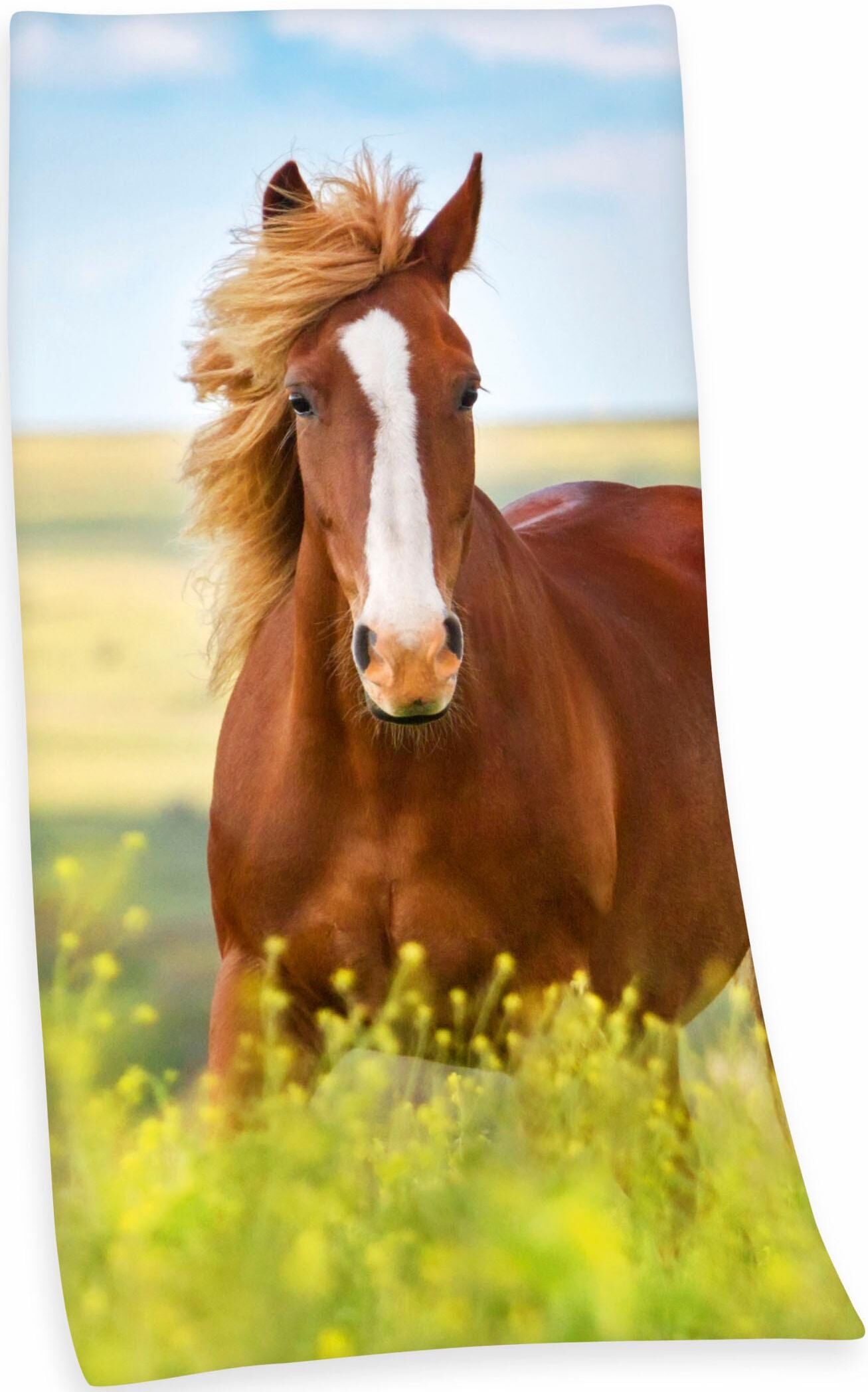 Badetuch "Pferd", grün, B:75cm L:150cm, Frotteevelours, Obermaterial: 100% Baumwolle, HERDING YOUNG COLLECTION, Handtücher, Badetuch, 75x150 cm, hochwertig bedruckt, mit Pferdemotiv grün B/L: 75cmx150cm, 1 Stk., Pferd, Frotteevelours