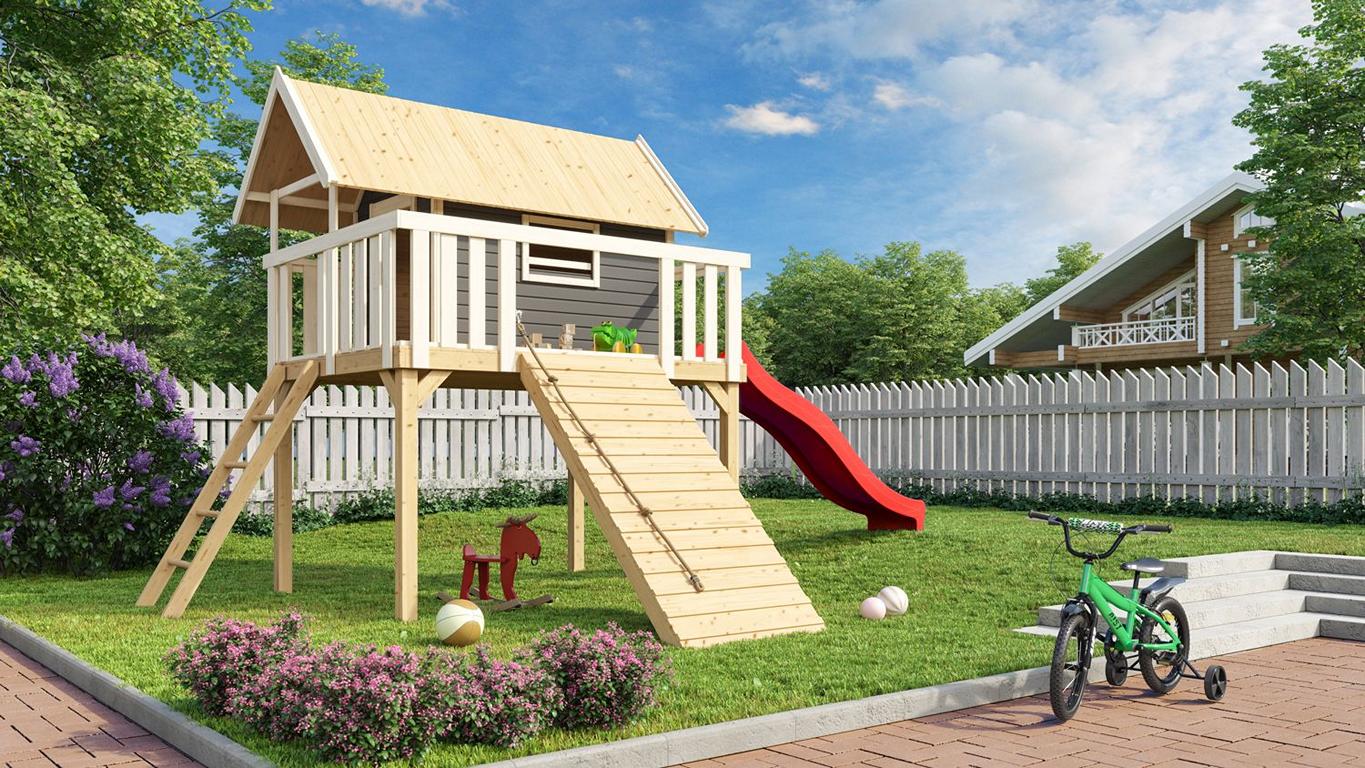 KARIBUHOLZT Akubi Fidel mit Rutsche rot Holzrampe terra 16905241