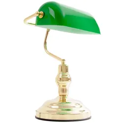 Bankerlampe LED Tischlampe Schreibtischleuchte Glas grün Leselampe, Metall messing, 9W 810lm warmweiß, LxH 25 x 36 cm