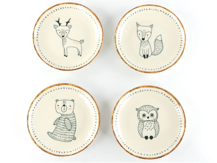 Teller-Set CREATABLE Freunde des Waldes, Teller 21 cm, 4-tlg. , beige (bunt), 4, Steinzeug, Geschirr-Sets, Teller-Set, Teller Set, Tierabbildungen, Nordische Ästhetik