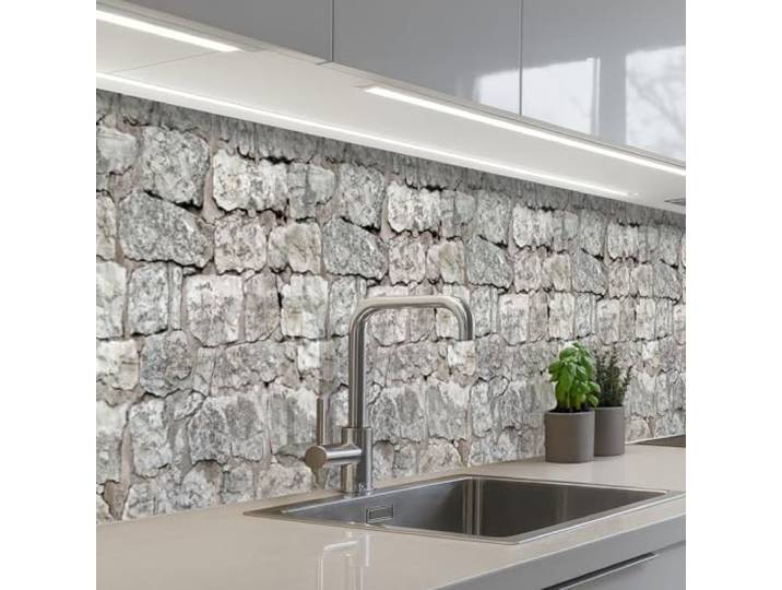 KitchenYeah© Rückwand Küche Rückwandschutz Selbstklebend Spritzschutz 80x400 cm - Küchenrückwand Küchenfront Küchen Selbstklebende Küchenrückwände Naturstein - Mauer - Abbröckelung
