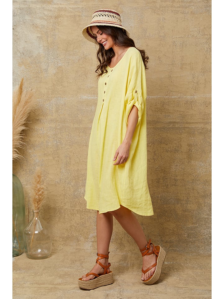 Fleur de Lin Leinen-Kleid "Cadence" in Gelb - XL