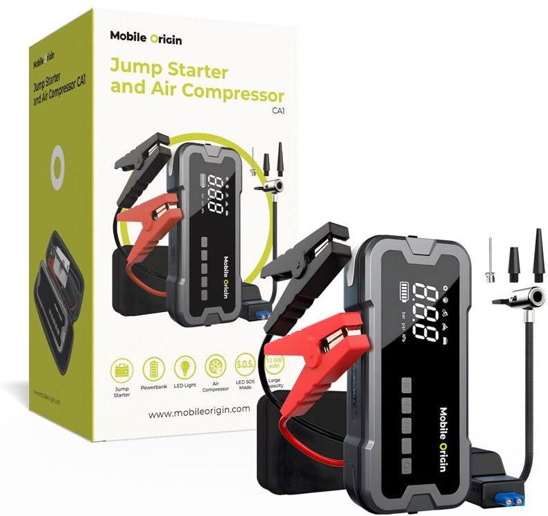 Mobile Origin Jumpstarter m. Indbygget Kompressor - Sort