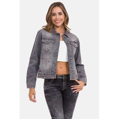 Jeansjacke CIPO & BAXX "Jeansjacke", Damen, Gr. S, grau, Stoff, 100% Baumwolle, unifarben, regular fit kurz, Manschette, Jacken Jeansjacke, mit kontrastfarbenen Nähten, WJ206