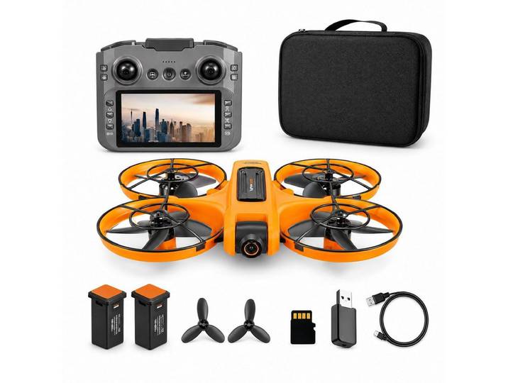 Goldstern-Tech RC-Quadrocopter (Drohne mit Dual-Kamera & Full-HD Displaycontroller, Kameradrohne, bis zu 60 Min. Flugzeit), Optical Flow, 360° Flugmodi, Propellerschutz