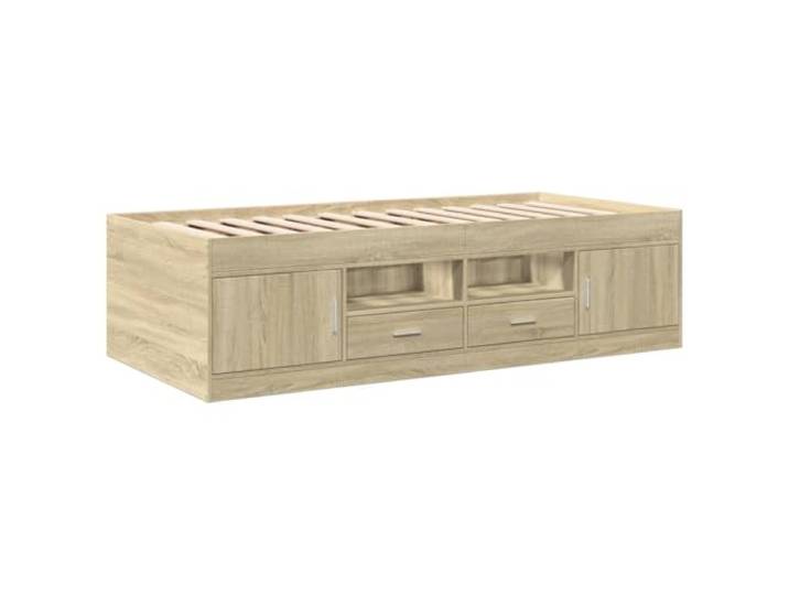 KTHLBRH Schlafsofa mit Schubladen, Sonoma-Eiche, 100 x 200 cm Struktur aus Sperrholz, Lattenrost aus Sperrholz, 2 Schubladen, für Schlafzimmer