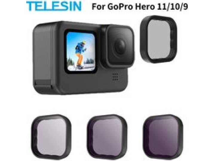 TELESIN ND8 ND16 ND32 CPL-lensfilterset Aluminium frame voor GoPro 12 GoPro Hero 11 10 9 Zwarte actiecamera ND CPL-lens