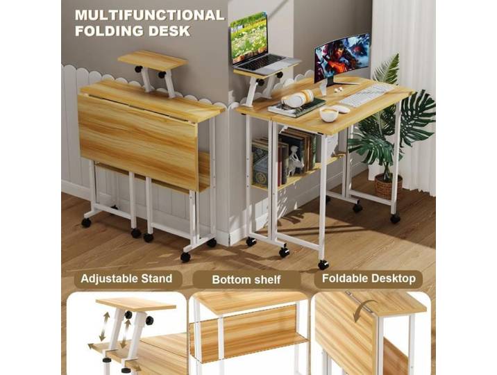 Bureau D'ordinateur Pliable Avec Panneau De Support-Meuble Multimedia-OHMG--Version Pliable-58x80x75cm-Teinte De Bois Naturel