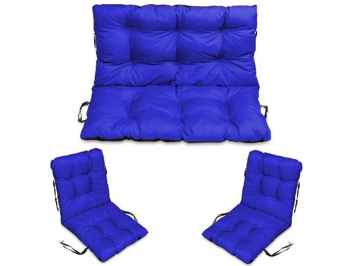 Coussin de Chaise de Jardin - Superkissen24. - 100x50/100x60 cm + 2x 48x96 cm - Intérieur/Extérieur - Imperméable - Bleu
