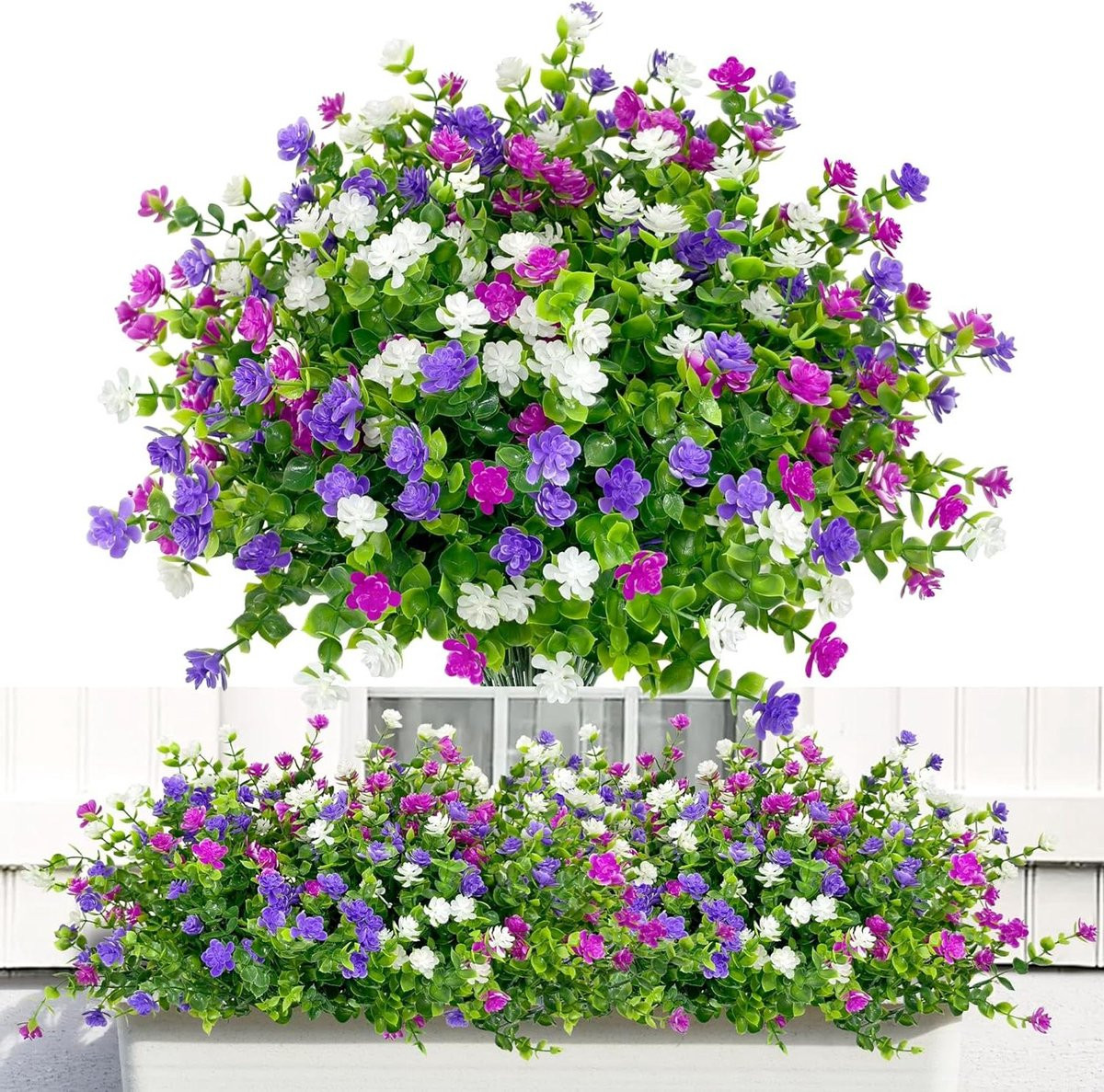 Set van 12 weerbestendige kunstbloemen bundels voor balkon decoratie, 35 cm, 3 kleuren