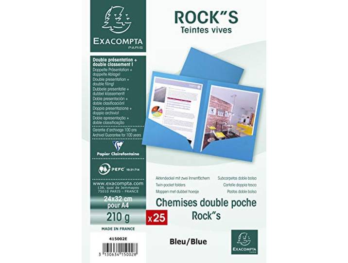 Exacompta 25 Chemises Double Poche Rock\ s Bleu