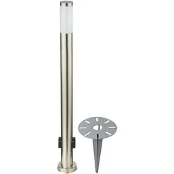 Außenstehlampe silber Erdspieß Wegeleuchte Edelstahl Gartenlampe 2x Außensteckdose, 1x E27, DxH 7,6 x 110 cm