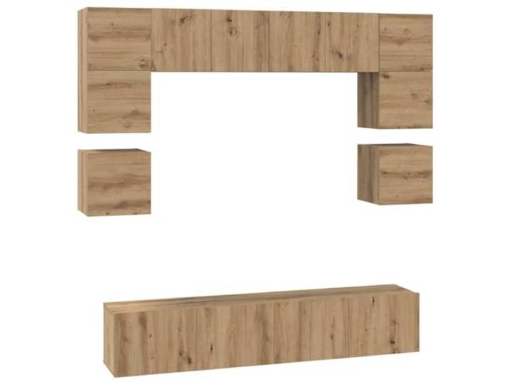TV-Möbel-Set 8 Stück Eiche Kunsthandwerk aus mehrschichtigem Holz 80 x 30 x 8 Reißverschlusstüren, 4 Einlegeböden, Wandmontage, Kapazität 480 kg, platzsparendes Design