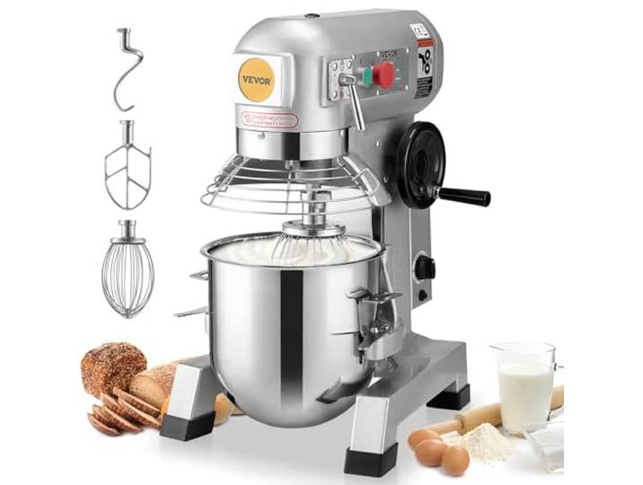 VEVOR Küchenmaschine Scheffler 1100W Knetmaschine, 33 L Küchenmaschine, Teigmaschine,3 Geschwindigkeiten, Inklusive, Knethaken, Flachrührer, Drahtseil, Knetmaschine mit Timerfunktion, Silber
