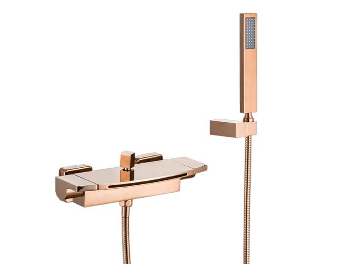 Tuqiu-Ensemble de douche de baignoire en or rose, robinet de baignoire en laiton, robinets chauds et froids, centre commercial avec déterminer la cascade, noir