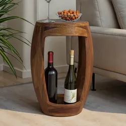 Beistelltisch Sheesham Massivholz rund 30cm Couchtisch mit Fach Wohnzimmertisch